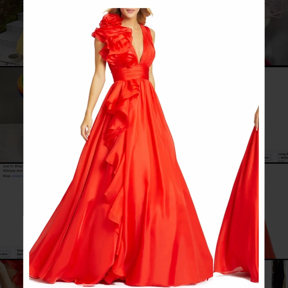 Mac Duggal Ruffle Detail Ruched Chiffon Ballgown